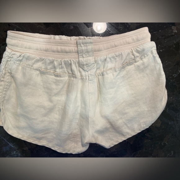 Anthropologie Cream / Beige Linen Track Short with elastic waist and tie front L - Picture 6 of 8